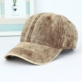 Vintage washed denim baseball cap in tan brown finish with adjustable curved brim - Light Yellow
