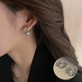 Elegant silver hoop earrings with irregular lava texture and faux pearls for women - Silver Lava Texture