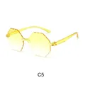 Frameless octagon sunglasses with wavy edges in trendy jelly yellow translucent finish - Yellow