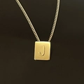 18K gold plated stainless steel necklace featuring a rectangular letter J pendant - Pendant Only / Letter J