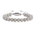 Detailed macro view of 8mm crown bead bracelet with pave zircon and silver woven cord - Silver Zircon Ball / 8MM Silver Zircon Ball