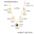 Gold stainless steel charm necklace with clover and heart pendants and size specifications - Gold Black Bell Necklace (TXP287) / 41+5cm