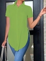 Detail view of grass green short sleeve POLO shirt with side slits and button closure - S / Light Green
