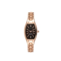 Elegante reloj de cuarzo tonneau oro rosa con esfera negra e índices de cristal - Oro Rosa Negro