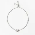 Adjustable silver heart bracelet with cubic zirconia stones and drawstring closure - Silver Heart Style (SBP478)