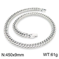 Poliertes silbernes Edelstahl-Panzerketten-Halsband mit sicherem Steckverschluss - Stahl (450x9mm)