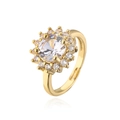 Macro shot of 18K gold-plated flower ring with zircon sunflower design and polished finish - Adjustable Open / Sunflower White Style (12801)