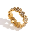 Anello in acciaio inossidabile placcato oro 18 carati con piccoli fiori e cristalli - Fiore Zircone Micro-intarsiato Margherita Oro Taglia 6