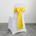 Yellow satin bow sash tied on white chair cover for wedding and hotel banquet events - Lemon Yellow