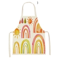 Linen sleeveless apron with colorful watercolor rainbow and sun prints for home use - 47x38cm(Kids) / W-1378 Rainbow Sun