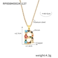 Pendentif lettre B en zircons colorés sur collier chaîne en acier titane doré - Lettre B