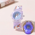Orologio LED unicorno per bambini con cinturino in silicone viola chiaro e quarzo - Viola Chiaro