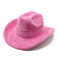 Chapeau de cowboy rose en fausse fourrure de lapin avec bord large et doux - M (56-58cm) / Rose rouge