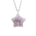 Detailed view of handmade tree of life wire wrapped amethyst star pendant necklace - Silver + Amethyst