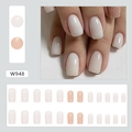 Medium square press-on nails in milky white and nude glitter colors, 24 piece set W948 - W948 Simple Jade White