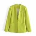 Women's slim fit lime green collarless blazer jacket with a sleek open-front design - XS / Lime Green