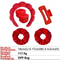 5-piece red flannel skincare set with padded headband, wristbands, hair clip and scrunchies - 6-Piece Rectangular Set (7#) / Red