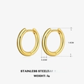 Golden stainless steel geometric hoop earrings with 1.6cm diameter and 3g lightweight design - Gold - Minimalist Hoop Style (ZN470G)