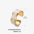 Anillo ajustable de acero dorado con diseño de ondas en esmalte blanco retro - Abierto Ajustable / Esmalte Blanco