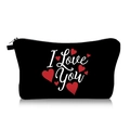 Detail of a black canvas makeup bag with I Love You text and red heart patterns - Black Red Heart Style (jiaying139)