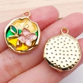 Enamel flower pendant in pink and gold with vintage French Monet style floral detail - Yellow Three-Tone Flower Pendant-21175