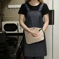 Dark blue striped apron with absorbent side towels for hands, length 74cm - 1 Piece / Dark Blue Stripes With Brown Towel