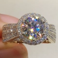 Exquisite gold-plated ring featuring a large round solitaire and pave-set cubic zirconia - 2-carat [golden Color] Fine Craftsmanship Ljz-225 / Adjustable Open