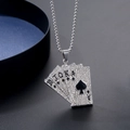 Collana hip hop con pendente carte da poker scala reale con strass chiari scintillanti - Argento con Strass-Scala Reale