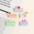 Colorful resin charms with Happy, Lovely, Lucky, Puppy, and Baby embossed text - Good Mindset English Word Plate