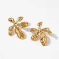 Golden irregular flower stud earrings in 316 stainless steel with a polished finish - Gold