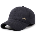 Men's dark gray wool winter baseball cap with ear protection and metal sport emblem - Adjustable / Gray