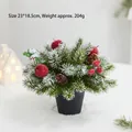 Mini Weihnachtsbaum Bonsai mit roten Beeren und Zapfen im schwarzen Topf, 28cm hoch - Roter Beeren-Topf-Stil