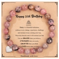 Bracelet en perles de pierre naturelle avec cœur sur carte de 30ème anniversaire - Bracelet en Pierre Rhodonite + Carte Joyeux 30ème
