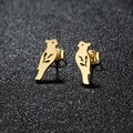 Minimalist gold bird stud earrings in stainless steel with hollow leaf silhouette design - Bird / Gold