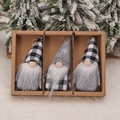 Set di 3 gnomi di Natale con cappelli a quadri e barbe bianche in scatola kraft - Stile Grigio D (K--TS180)