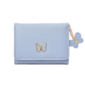 Light blue compact women wallet with golden butterfly charm and elegant stitching - Blue