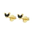 Macro detail of 925 silver stamp on gold plated marquise black zircon stud earrings - Black Gold