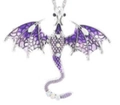 Vintage purple dragon enamel pendant necklace with silver edges and mesh textured wings - Antique Silver Dark Violet Pendant