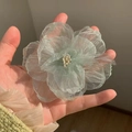 Pince à cheveux fleur en organza vert clair avec détails de perles pour femmes - Vert