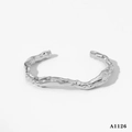 Minimalist 316 stainless steel open bangle with organic irregular textured surface - Irregular Texture Cuff / Silver (A1126)
