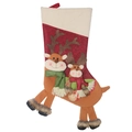 Calza di Natale con renne ricamate su tessuto felpato rosso e risvolto beige - Stile Alce