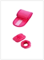 Detail showing the plush texture and Velcro closure of the rose pink headband and wristbands - Headband + 2 Wristbands Set / Rose Red