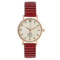 Rose gold women's watch with red flexible strap and detailed numerical dial display - Red