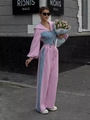 Chic pink and blue color-block hooded jacket and wide-leg sweatpants two-piece set - S / Pink