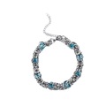 Détail du bracelet en acier inoxydable avec perles bleues et fermoir mousqueton réglable - Bracelet Gemme Ondulé (S611-A) / Bleu