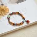 Handmade Jingdezhen ceramic beaded bracelet with multicolored charms and metal spacers - 939C Jishu