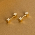 Boucles d'oreilles minimalistes en or à vis géométrique avec design cube poli - Argent 925 / Or