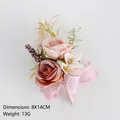 Pink vintage oil painting rose corsage with ruffled ribbon for wedding 8x14cm 13g - Corsage / Dusty Pink