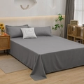 Modern solid grey washed cotton bedding set including flat sheet and two pillowcases - Pillowcase (Single) / Light Gray