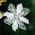 Sparkling white poinsettia artificial flower with silver glitter for Christmas tree decor - Glitter Style / 13cm / White